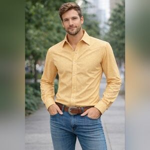 #1592 Thomas Dean Men's Orange, White,  Blue Patterned Shirt Sz XL